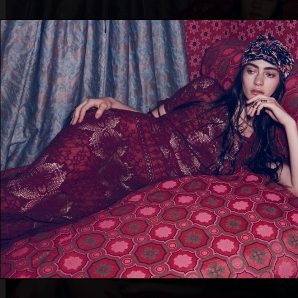 For Love & Lemons Gypsy Dreamer scarlet crochet maxi dress